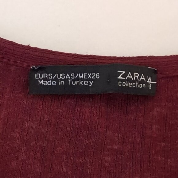 3/$20 Zara W&B Collection Maroon Long Sleeve Crop Top Tiered Ruffle Flounce Fall - Picture 9 of 11